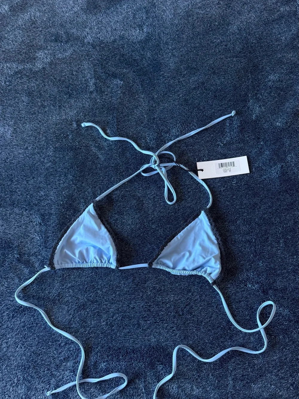 NWT Frankies Bikinis X Jennie Two-Tone Blue Triangle Crochet Bikini Set👙💙🩵